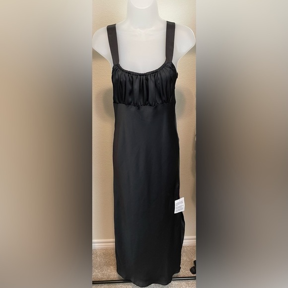 ASOS Women Maxi Slip Dress XS Black Bodycon Ruched Top Cocktail Party Preppy - Picture 4 of 10